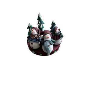 Snowman Jar Candle Topper Home Interior Winter Trees Snow Caroling Decor